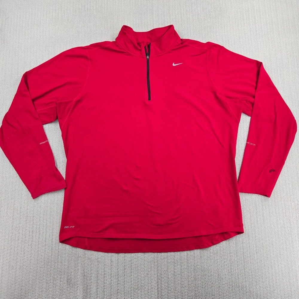 Nike Dri-FIT Element Running Shirt Mens XL Red 1/4 Zip Red Long Sleeve Top